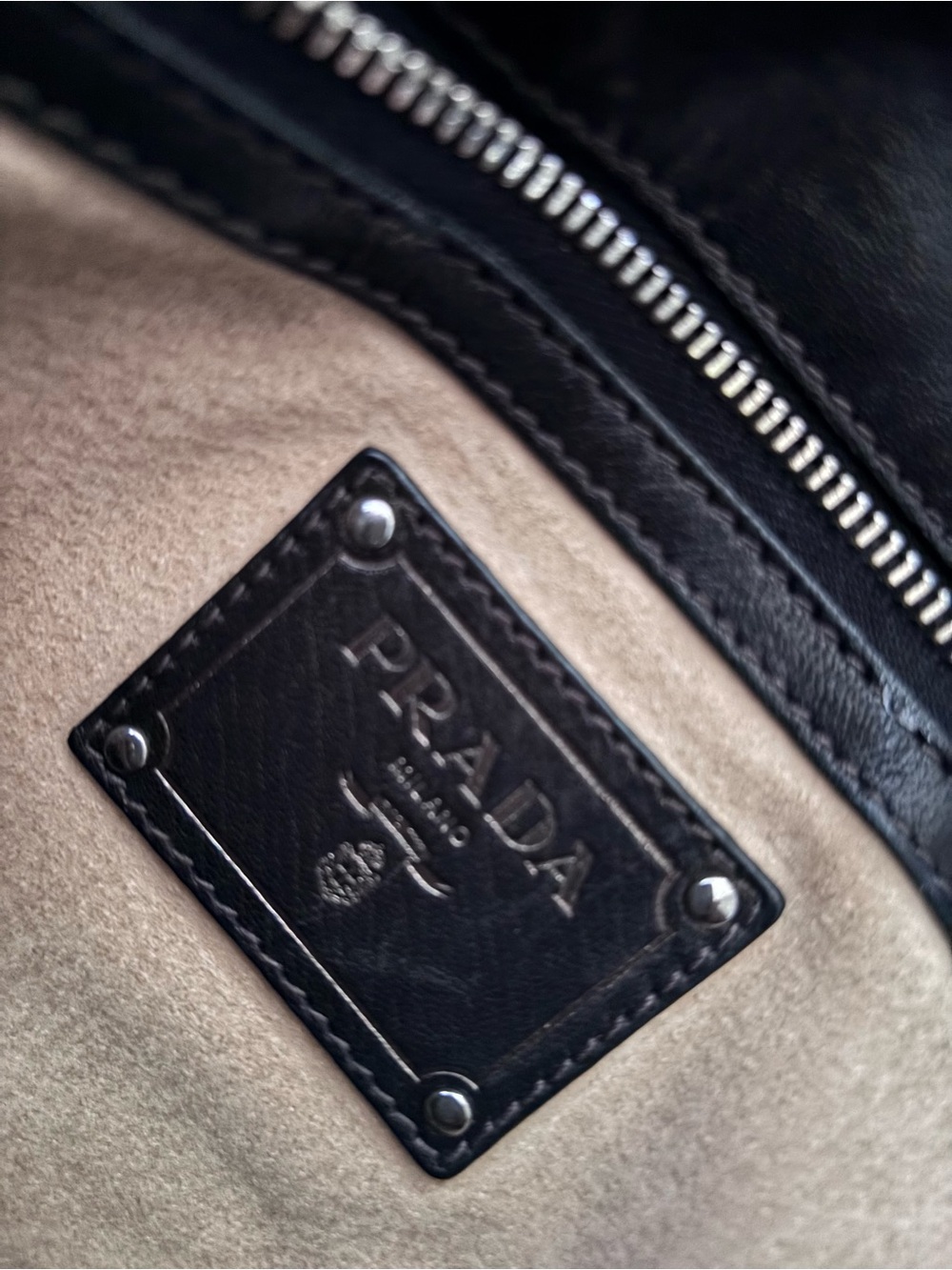 Prada Black & Gray Camouflage Satchel with Studded Trim - Picture 7 of 10